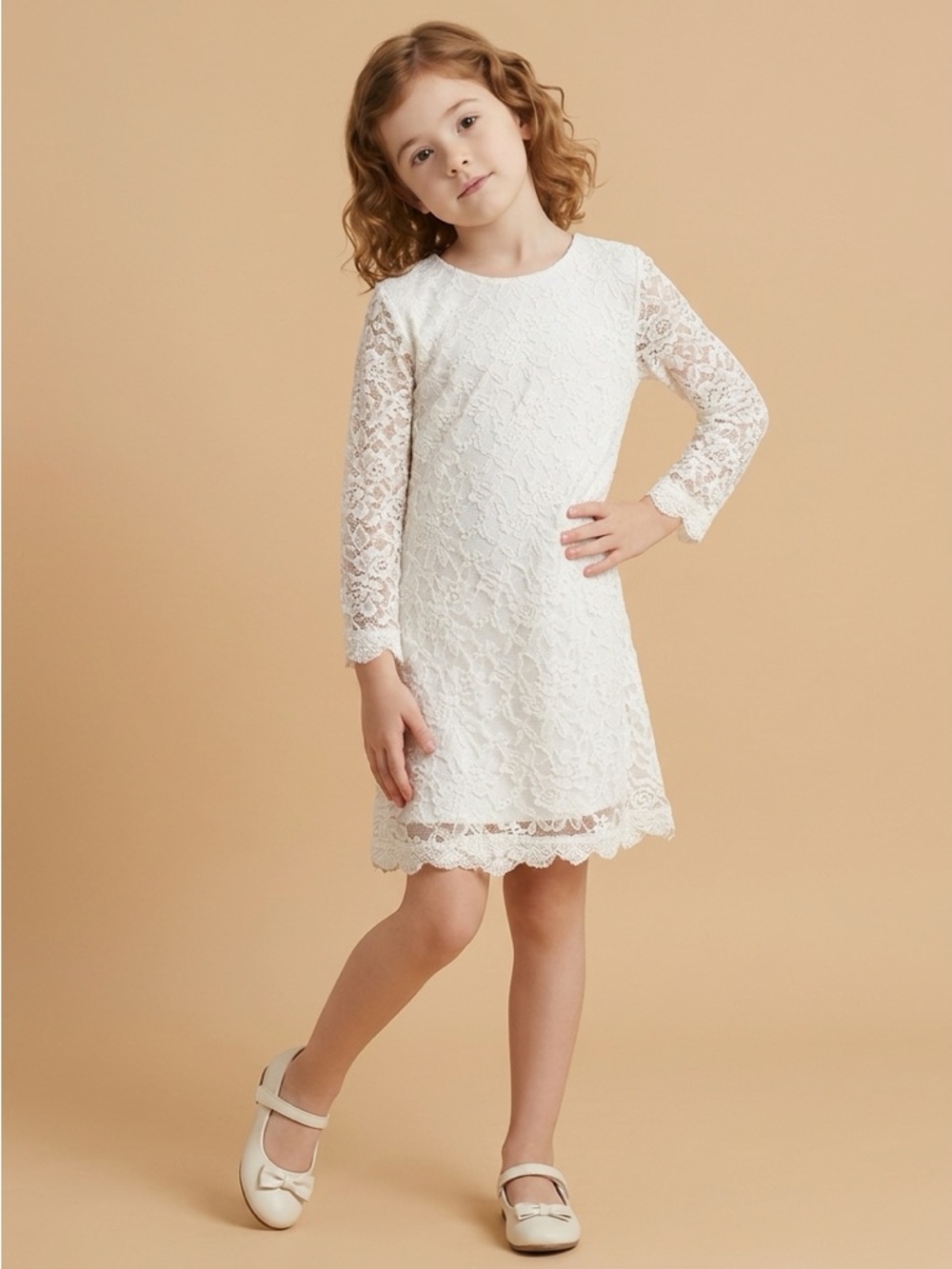 White Lace Lined Formal Girls Dress